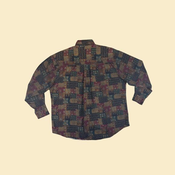 90s XL geometric mens shirt, Roundtree & Yorke, vintage blue/green abstract top - Picture 7 of 7